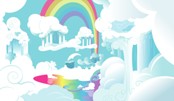 Size: 6857x4001 | Tagged: safe, derpibooru import, g4, .svg available, background, cloud, cloudsdale, column, liquid rainbow, official, rainbow, scenery, sky, stock vector, svg, vector