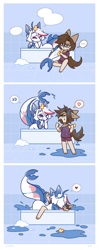 Size: 1210x3044 | Tagged: safe, artist:zenexart, derpibooru import, oc, anthro, earth pony, fish, original species, unguligrade anthro, angry, bath, bath time, bathroom, bathtub, blue eyes, bubble, clothes, comic, ears, emotes, eyes closed, fish tail, gay, heart, kissing, making out, male, one eye closed, open mouth, rubber duck, speech bubble, sponge, tail, wet, yelling
