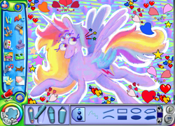 Size: 800x580 | Tagged: safe, artist:msponies, derpibooru import, alicorn, pony, colored wings, four eyes, four wings, fusion, fusion:princess celestia, fusion:rainbow dash, kid pix, multicolored hair, multicolored wings, multiple eyes, multiple wings, solo, wings