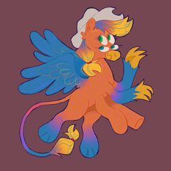 Size: 1500x1500 | Tagged: safe, artist:msponies, derpibooru import, earth pony, griffon, hybrid, pony, beak, cowboy hat, four eyes, fusion, fusion:applejack, fusion:gallus, hat, hybrid fusion, multiple eyes, red background, simple background, six legs, solo