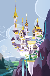 Size: 5670x8546 | Tagged: safe, derpibooru import, g4, .svg available, background, building, canterlot, canterlot castle, cloud, official, river, scenery, sky, stock vector, svg, vector, water, waterfall