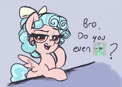 Size: 2600x1850 | Tagged: safe, artist:t72b, derpibooru import, cozy glow, lyra heartstrings, pegasus, pony, bow, curly hair, female, filly, foal, hoof on cheek, looking at you, meme, numget