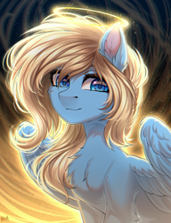 Size: 2000x2600 | Tagged: safe, artist:hakaina, derpibooru import, oc, oc only, oc:lusty symphony, pegasus, pony, chest fluff, commission, female, halo, mare, pegasus oc, solo, ych result