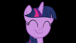 Size: 1280x720 | Tagged: safe, derpibooru import, screencap, twilight sparkle, twilight sparkle (alicorn), alicorn, pony, season 5, the cutie re-mark, ^^, black background, cute, eyes closed, female, mare, simple background, smiling, smirk, solo, twiabetes