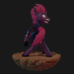 Size: 1920x1920 | Tagged: safe, artist:enteryourponyname, derpibooru import, tempest shadow, pony, unicorn, my little pony: the movie, 3d, action pose, angry, armor, blender, blender cycles, broken horn, butt, female, horn, implied tail hole, mare, open mouth, plot, raised hoof, raised leg, rear view, simple background, solo, storm king's emblem