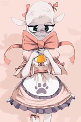 Size: 1500x2250 | Tagged: safe, artist:stercore_murum, derpibooru import, pom lamb, anthro, sheep, them's fightin' herds, bell, bow, clothes, community related, dress, female, solo