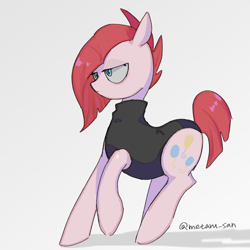 Size: 1280x1280 | Tagged: safe, artist:metaruscarlet, derpibooru import, pinkie pie, earth pony, pony, alternate hairstyle, clothes, female, mare, pinkamena diane pie, shadow, simple background, solo