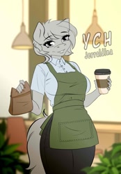 Size: 800x1150 | Tagged: safe, artist:jerraldina, derpibooru import, anthro, apron, clothes, coffee, commission, female, solo, your character here