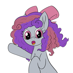 Size: 2588x2588 | Tagged: safe, artist:wapamario63, oc, oc only, oc:mooof, earth pony, pony, bow, commission, female, flat colors, hair bow, half body, mare, open mouth, pointing, simple background, solo, transparent background