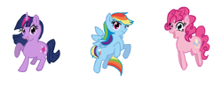 Size: 2500x1000 | Tagged: safe, artist:jackspicerchase, derpibooru import, pinkie pie, rainbow dash, twilight sparkle, unicorn twilight, earth pony, pegasus, pony, unicorn, female, mare, old art, simple background, transparent background, trio