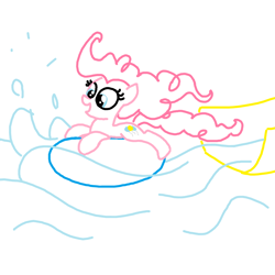 Size: 1000x1000 | Tagged: safe, artist:purblehoers, derpibooru import, pinkie pie, earth pony, pony, cute, diapinkes, excited, female, inner tube, mare, ms paint, pool toy, simple background, slide, smiling, solo, splash, splashing, swimming pool, water, water slide, white background, windswept mane