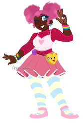 Size: 1435x2121 | Tagged: safe, artist:artistcoolpony, derpibooru import, pinkie pie, human, alternate hairstyle, bag, bracelet, clothes, cute, dark skin, diapinkes, ear piercing, earring, female, fishnet clothing, flats, grin, humanized, jewelry, nail polish, one eye closed, pansexual, pansexual pride flag, peace sign, piercing, pride, pride flag, shoes, short shirt, simple background, skirt, smiling, socks, solo, stockings, striped socks, thigh highs, transparent background, wink, wristband