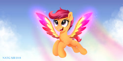 Size: 2400x1200 | Tagged: safe, artist:darksly, derpibooru import, scootaloo, pegasus, pony, cutealoo, if only, scootaloo can fly, solo