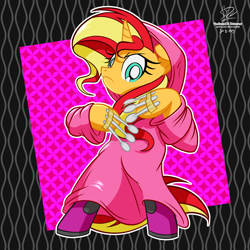 Size: 2500x2500 | Tagged: safe, artist:theratedrshimmer, derpibooru import, sunset shimmer, semi-anthro, unicorn, badass, female, looking at you, meme, nightmare on elm street, ponified, ponified meme, solo, spoon, wolverine