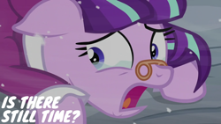 Size: 1280x720 | Tagged: safe, derpibooru import, edit, edited screencap, editor:quoterific, screencap, snowfall frost, starlight glimmer, pony, unicorn, a hearth's warming tail, crying, solo, tears of fear