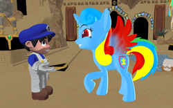 Size: 1920x1200 | Tagged: safe, artist:puzzlshield2, derpibooru import, oc, oc:puzzle shield, alicorn, pony, 3d, alicorn oc, crossover, fangirl, horn, mmd, multiverse, smg4, super mario bros., the legend of zelda, throne room, wings