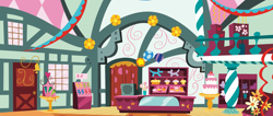 Size: 3019x1280 | Tagged: safe, derpibooru import, edit, g4, .svg available, background, balloon, balloon animal, birthday cake, cake, counter, door, food, interior, no pony, room, shelf, svg, vector, vector edit, window