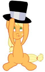 Size: 814x1295 | Tagged: safe, artist:wissle, derpibooru import, applejack, earth pony, pony, :3, atg 2023, clothes, female, hat, mare, newbie artist training grounds, silly, silly pony, simple background, sitting, solo, tongue, tongue out, top hat, transparent background, who's a silly pony