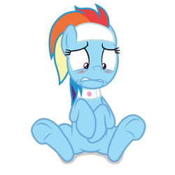 Size: 4000x4000 | Tagged: safe, artist:gypsykumquat, derpibooru import, rainbow dash, pegasus, pony, spoiler:deep tissue memories, .svg available, absurd resolution, alternate hairstyle, blushing, caught, deep tissue memories, embarrassed, female, headband, high res, inkscape, looking down, show accurate, simple background, sitting, solo, spa pony, spa pony rainbow dash, svg, transparent background, vector