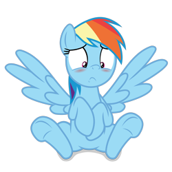 Size: 4000x4000 | Tagged: safe, artist:gypsykumquat, derpibooru import, rainbow dash, pegasus, pony, .svg available, absurd resolution, alternate hairstyle, blushing, cute, dashabetes, embarrassed, female, high res, inkscape, looking down, rainbow dash is best facemaker, show accurate, simple background, sitting, solo, spread wings, svg, transparent background, vector, wings