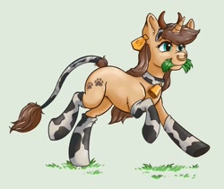 Size: 1900x1600 | Tagged: safe, artist:alexispaint, derpibooru import, oc, oc:plomotte paw, pony, unicorn, clothes, cow suit, female, mare, socks, solo