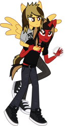 Size: 1725x3331 | Tagged: safe, artist:lightningbolt, derpibooru exclusive, derpibooru import, human, equestria girls 10th anniversary, equestria girls, .svg available, alex gaskarth, all time low, annoyed, belt, carrying, clothes, denim, duo, duo male, dyed hair, ear fluff, ears, equestria girls-ified, flying, frown, glowing, glowing hands, grabbing, happy, horn, horned humanization, humanized, jack barakat, jeans, jewelry, looking down, magic, male, necklace, open mouth, pants, ponied up, shirt, shoes, show accurate, simple background, spread wings, svg, t-shirt, tail, tailed humanization, transparent background, vector, wings