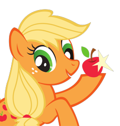 Size: 3107x3254 | Tagged: safe, derpibooru import, applejack, earth pony, pony, g4, .svg available, apple, female, food, hatless, hoof hold, mare, missing accessory, official, simple background, solo, stars, stock vector, svg, transparent background, vector