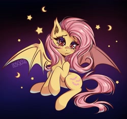 Size: 2613x2443 | Tagged: safe, artist:in4ri_, derpibooru import, fluttershy, bat pony, pony, bat ears, bat ponified, bat wings, cute, female, flutterbat, high res, looking at you, mare, race swap, shyabetes, signature, solo, spread wings, wings