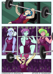 Size: 1280x1811 | Tagged: safe, artist:dncsamsonart, derpibooru import, indigo zap, lemon zest, sour sweet, sugarcoat, sunny flare, human, equestria girls, friendship games, biceps, contest, female, lifting, muscles, shadow five, teeth, weight lifting, weights