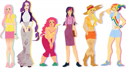 Size: 2000x1086 | Tagged: safe, derpibooru import, applejack, fluttershy, pinkie pie, rainbow dash, rarity, twilight sparkle, human, human coloration, humanized, light skin, mane six, simple background, smiling, white background