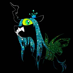 Size: 1000x1000 | Tagged: safe, artist:batshaped, derpibooru import, queen chrysalis, changeling, changeling queen, black background, drool, fangs, female, looking at you, simple background, solo