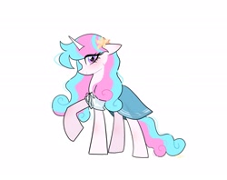 Size: 2048x1620 | Tagged: safe, artist:petaltwinkle, derpibooru import, oc, oc only, pony, unicorn, ears, female, floppy ears, flower, flower in hair, looking at you, mare, not celestia, not flurry heart, raised hoof, raised leg, simple background, smiling, smiling at you, solo, unnamed oc, white background