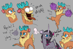 Size: 1800x1200 | Tagged: safe, artist:redahfuhrerking, derpibooru import, oleander, pom lamb, velvet reindeer, deer, reindeer, them's fightin' herds, community related, faic, fools in april, laughing, pom pom