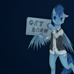 Size: 700x700 | Tagged: safe, artist:fruitbloodmilkshake, derpibooru import, oc, oc only, oc:happy dream, pegasus, pony, bipedal, bob dylan, clothes, holding, male, male oc, one ear down, shirt, sign, simple background, solo, song cover, stallion, subterranean homesick blues, vest