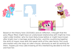 Size: 1754x1240 | Tagged: safe, derpibooru import, cup cake, mayor mare, pinkie pie, book, description is relevant, female, mare, simple background, text, theory, transparent background