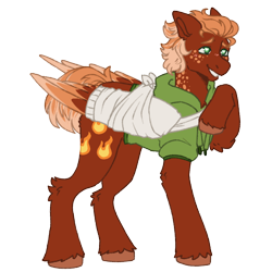 Size: 1000x1000 | Tagged: safe, artist:kazmuun, derpibooru import, oc, oc only, oc:pavlos, pegasus, pony, bandage, broken bone, broken wing, cast, clothes, colored hooves, colored wings, freckles, hoodie, injured, leg fluff, ponified, short tail, simple background, sling, solo, species swap, tail, unshorn fetlocks, wings