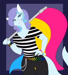 Size: 3754x4096 | Tagged: safe, artist:inisealga, derpibooru import, oc, oc only, oc:wavebud, anthro, original species, shark, shark pony, abstract background, clothes, commission, female, gradient background, mare, pansexual, pansexual pride flag, pride, pride flag, pride month, solo, ych result, your character here