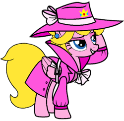 Size: 600x586 | Tagged: safe, artist:katnekobase, artist:noikincade67, derpibooru import, alicorn, pony, clothes, detective, detective peach, fedora, hat, ponified, princess peach, simple background, solo, species swap, super mario bros., transparent background, trenchcoat