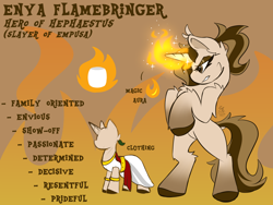 Size: 2000x1500 | Tagged: safe, artist:starcasteclipse, derpibooru import, oc, oc only, oc:enyaflamebringer, unicorn, female, fire, reference sheet