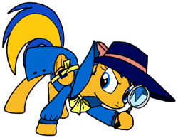 Size: 450x349 | Tagged: safe, artist:noikincade67, derpibooru import, oc, oc only, oc:flare spark, pegasus, clothes, detective, fedora, female, hat, magnifying glass, simple background, solo, transparent background, trenchcoat