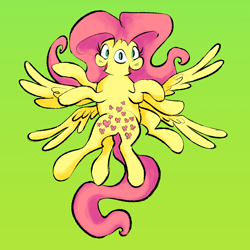 Size: 2048x2048 | Tagged: safe, artist:msponies, derpibooru import, fluttershy, pegasus, pony, biblically accurate angels, conjoined, four wings, fusion, fusion:fluttershy, green background, multiple eyes, multiple legs, multiple wings, simple background, solo, three eyes, wat, wings