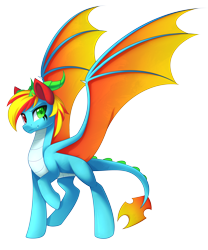 Size: 3904x4682 | Tagged: safe, artist:scarlet spectrum, artist:scarlet-spectrum, derpibooru import, oc, oc only, oc:drivel, dracony, dragon, hybrid, pony, colored, concave belly, countershading, heterochromia, large wings, looking at you, raised hoof, raised leg, scaled underbelly, shading, simple background, slim, solo, thin, transparent background, wings