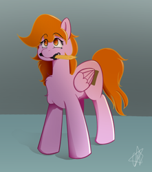 Size: 1900x2150 | Tagged: safe, artist:ermecg, derpibooru import, oc, oc only, oc:bon voyage, pegasus, pony, colored lineart, cute, knife, looking up, mouth hold, pegasus oc, simple background, solo