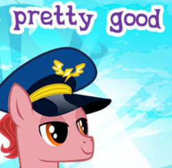 Size: 345x338 | Tagged: safe, derpibooru import, pony, admiral fairy flight, cropped, english, female, gameloft, hat, mare, meme, my little pony: magic princess, solo, text, wow! glimmer