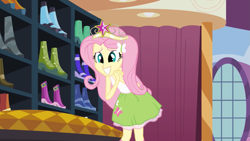 Size: 1333x750 | Tagged: safe, derpibooru import, edit, edited screencap, editor:incredibubbleirishguy, screencap, fluttershy, equestria girls, equestria girls (movie), big crown thingy, boots, clothes, crown, cute, element of magic, excited, jewelry, regalia, shoes, shyabetes, skirt, sleeveless, tanktop, tiara