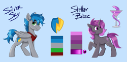 Size: 1251x612 | Tagged: safe, derpibooru import, oc, commission, female, male, mare, simple background, smiling, stallion