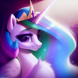 Size: 1728x1728 | Tagged: safe, ai content, derpibooru import, generator:purplesmart.ai, generator:stable diffusion, machine learning generated, princess celestia, alicorn, pony, royalty, solo