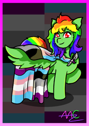 Size: 2480x3508 | Tagged: safe, artist:avacz, derpibooru import, oc, oc only, oc:ceezie, pegasus, pony, asexual pride flag, cute, female, mare, pride, pride flag, pride month, smiling, solo, trans female, transgender, transgender pride flag