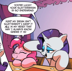 Size: 407x401 | Tagged: safe, artist:andypriceart, derpibooru import, idw, pinkie pie, rarity, earth pony, pony, unicorn, spoiler:comic42, cute, diapinkes, head pat, pat, tongue, tongue out