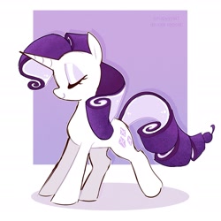 Size: 2195x2195 | Tagged: safe, artist:syrupyyy, derpibooru import, rarity, food pony, original species, pony, unicorn, eyes closed, eyeshadow, female, food, makeup, mare, passepartout, ponified, simple background, smiling, solo, species swap, ube roll, white background